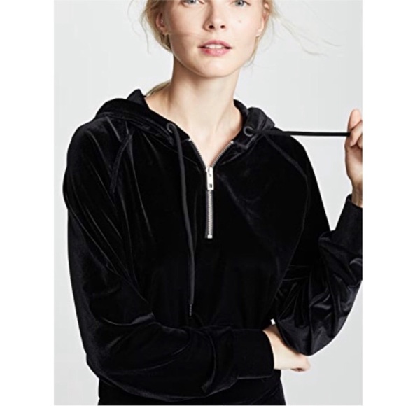 Rag & Bone Velvet Black Cropped Hoodie Relaxed Fit Sweater Small - Picture 14 of 14